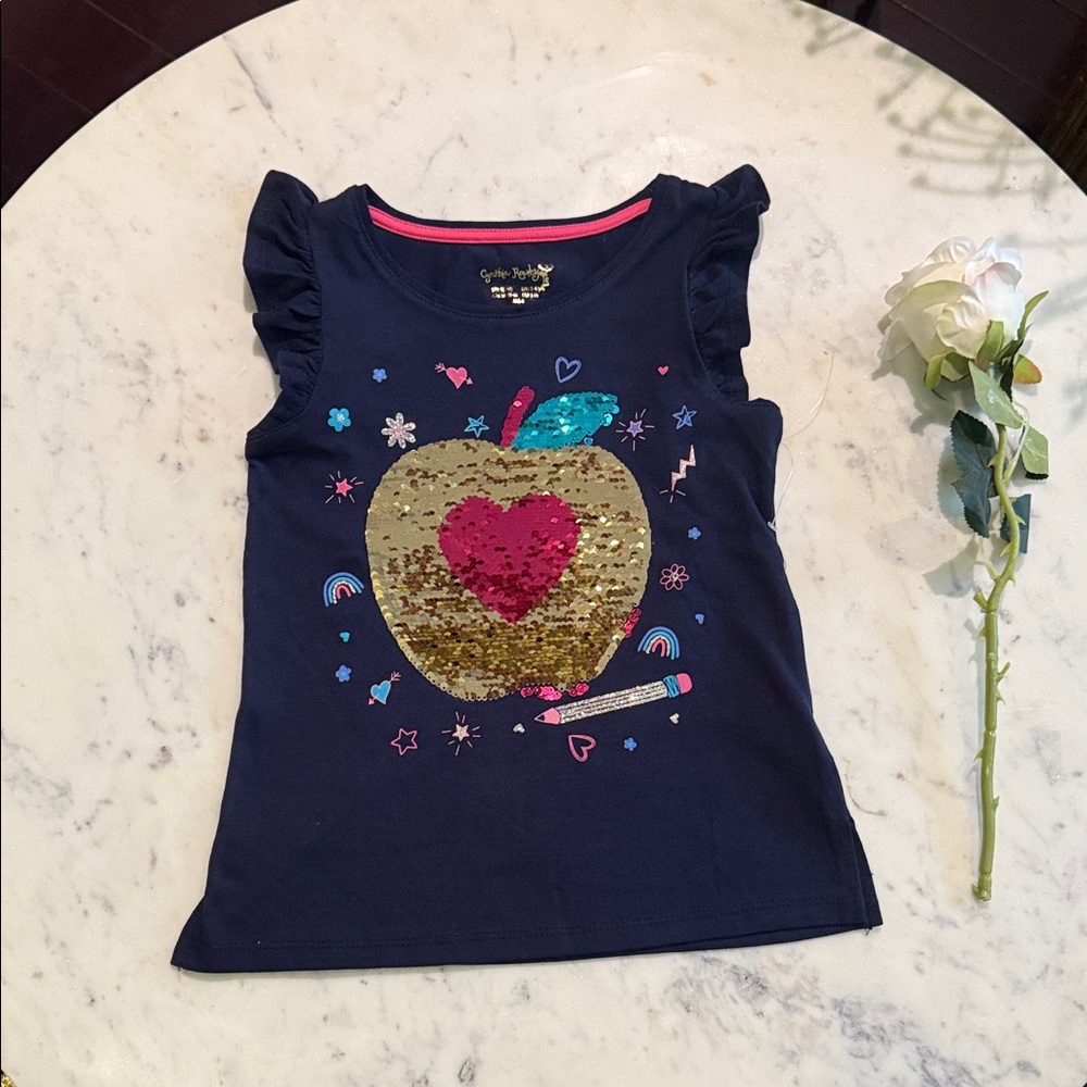 Cynthia Rowley Navy Tee with Gold and Pink Sequin Apple